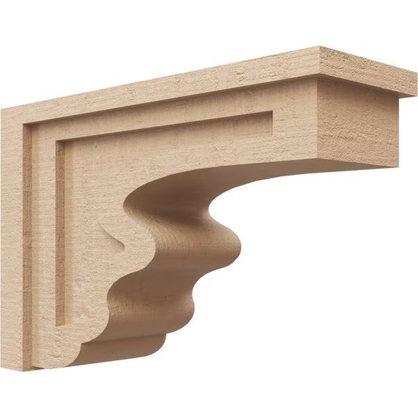 6in. W x 18in. D x 12in. H Series 3  Highland Rough Cedar Woodgrain TimberThane Corbel, Primed Tan, Ekena Millwork, Mfr#: CORUR06X18X12HLDRCPR